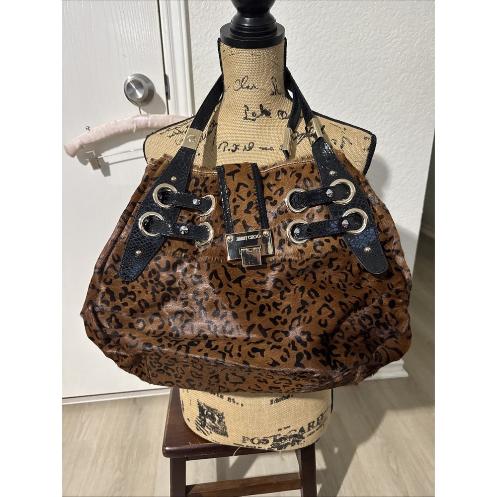 Jimmy Choo leopard print Riki shoulder bag Real Leather Italy EUC